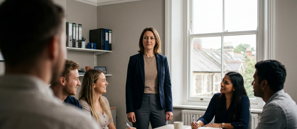Determined leader — steady leadership in a team meeting