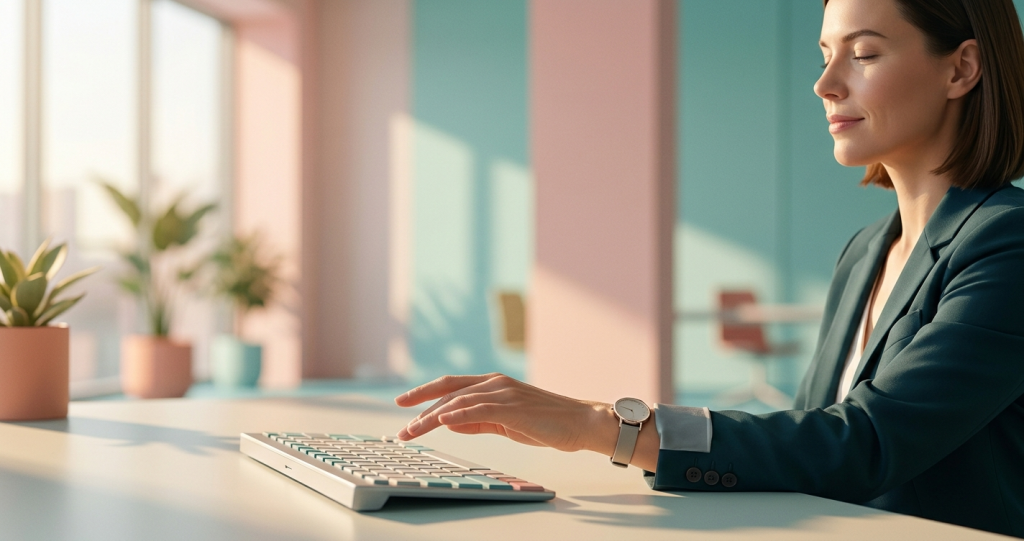 Manager taking a breathing moment to pause before reacting to a work message.