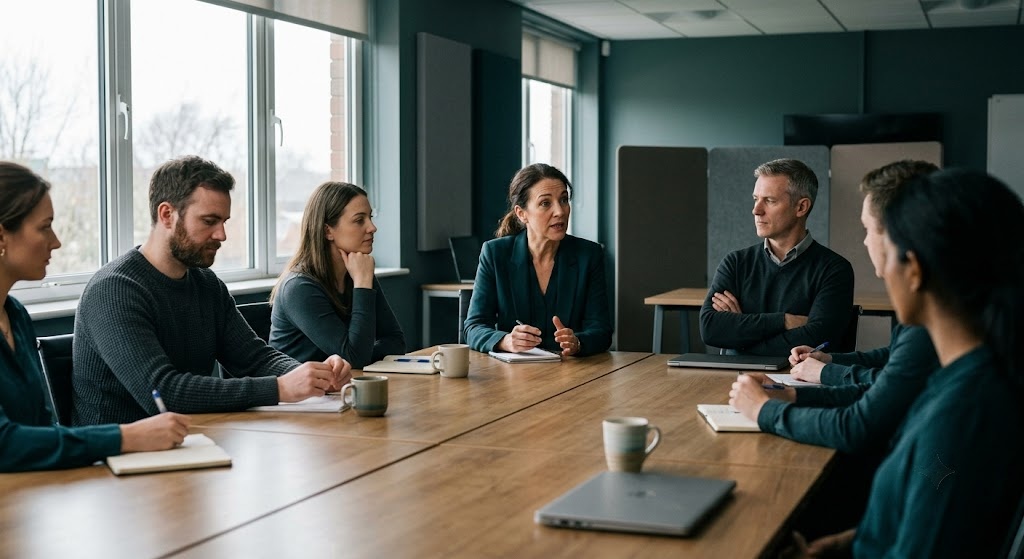 Culture of fear in the workplace — a quiet, guarded team meeting